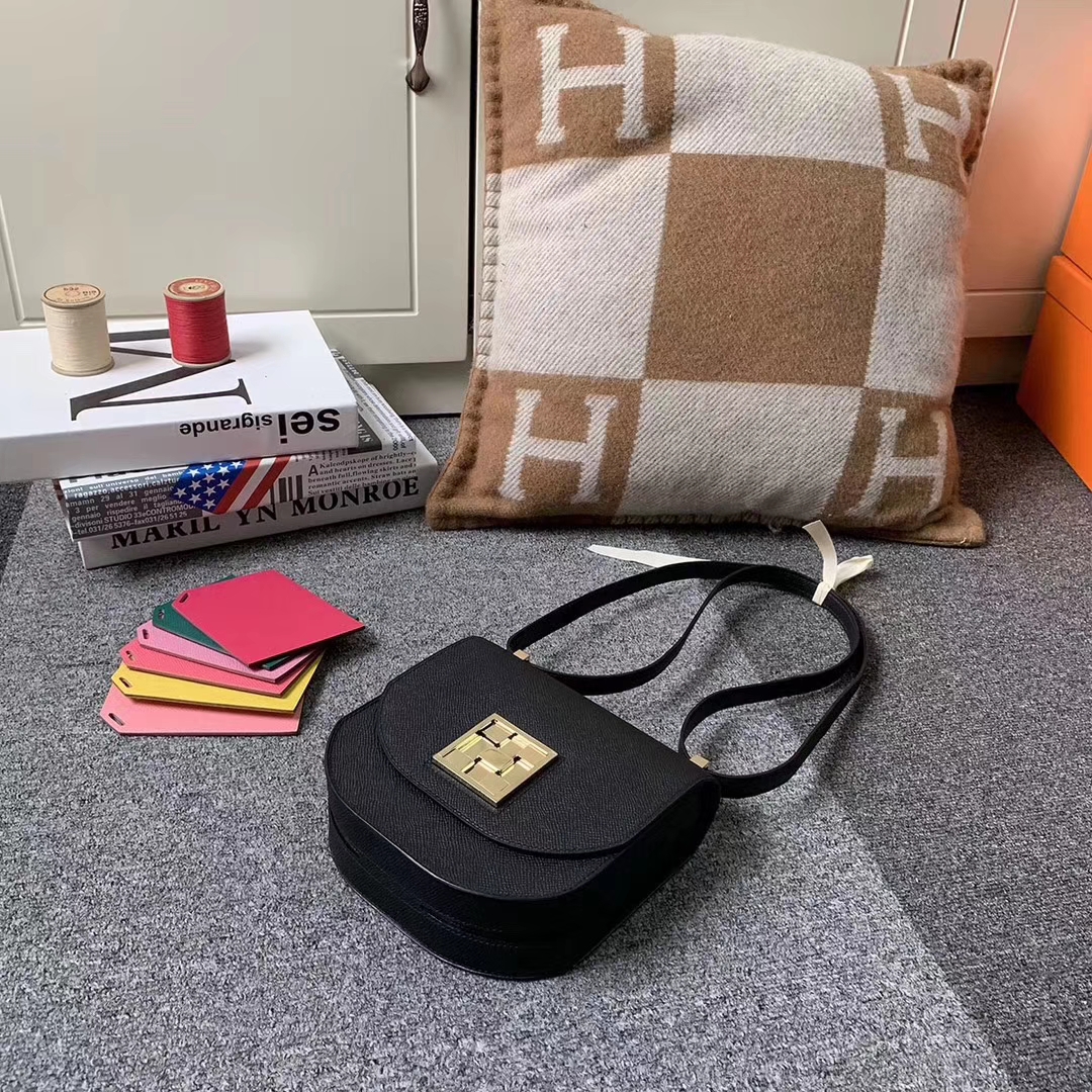 Hermès（爱马仕）马赛克包包 黑色 原厂御用顶级Epsom 皮 浅金扣 现货