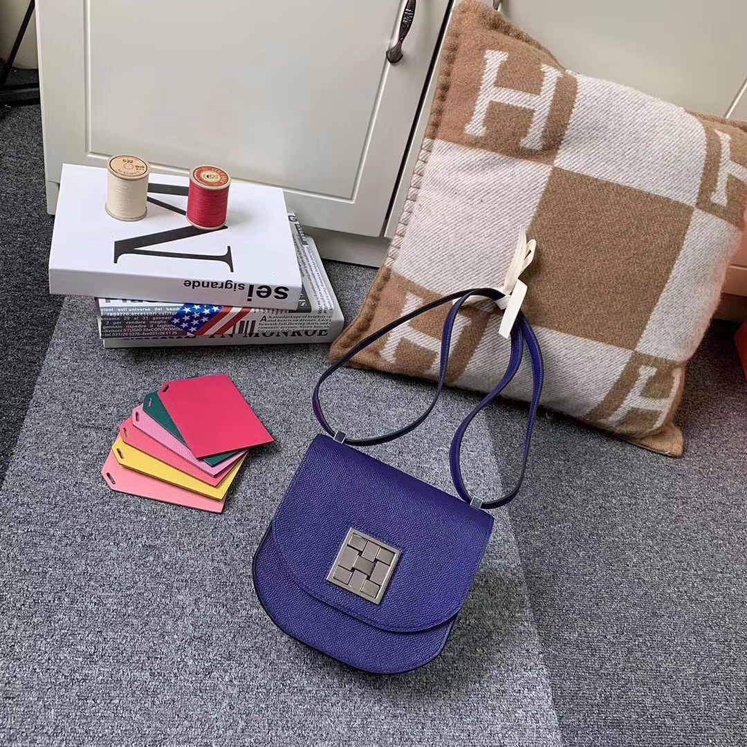 Hermès（爱马仕）马赛克包包 墨水蓝 原厂御用顶级Epsom 皮 浅金扣 现货