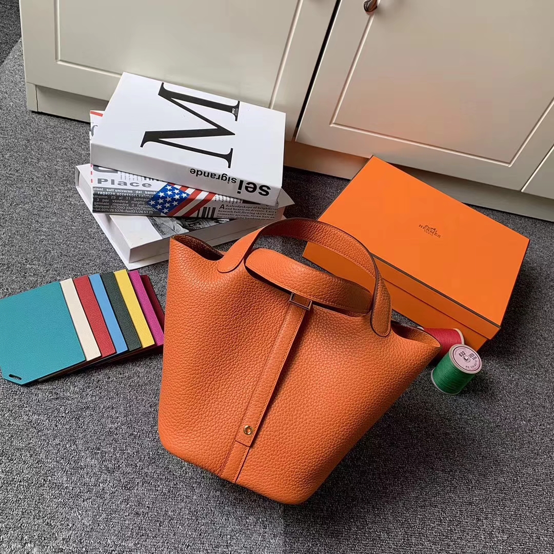 Hermès（爱马仕）Picotin Lock 菜篮包 93 经典橙色 原厂御用顶级TC 皮 金扣 18cm
