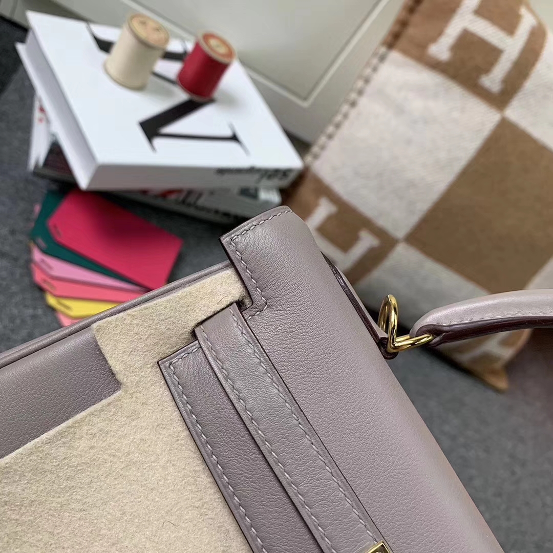 Hermès（爱马仕）Kelly 凯莉包 M8 沥青灰 原厂御用顶级Swift 皮 内缝 金扣 25cm