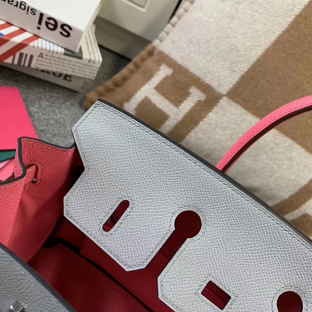 Hermès（爱马仕）8U冰川蓝拼8W新唇膏粉 原厂御用顶级Epsom 皮 Birkin 25 银扣