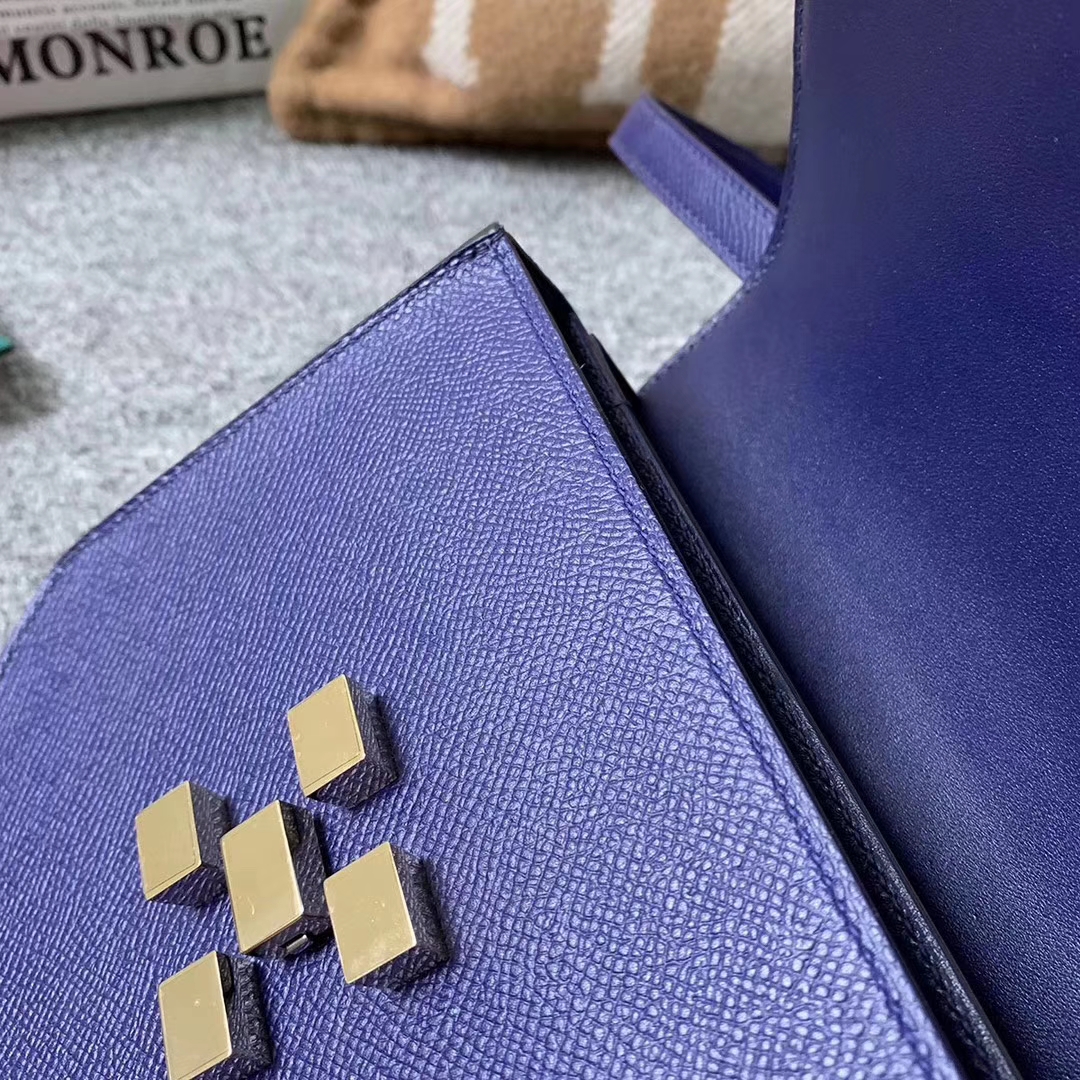 Hermès（爱马仕）马赛克包包 墨水蓝 原厂御用顶级Epsom 皮 浅金扣 现货
