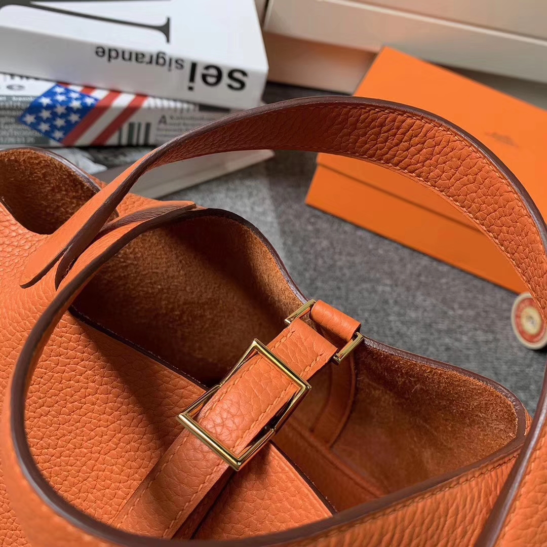 Hermès（爱马仕）Picotin Lock 菜篮包 93 经典橙色 原厂御用顶级TC 皮 金扣 18cm