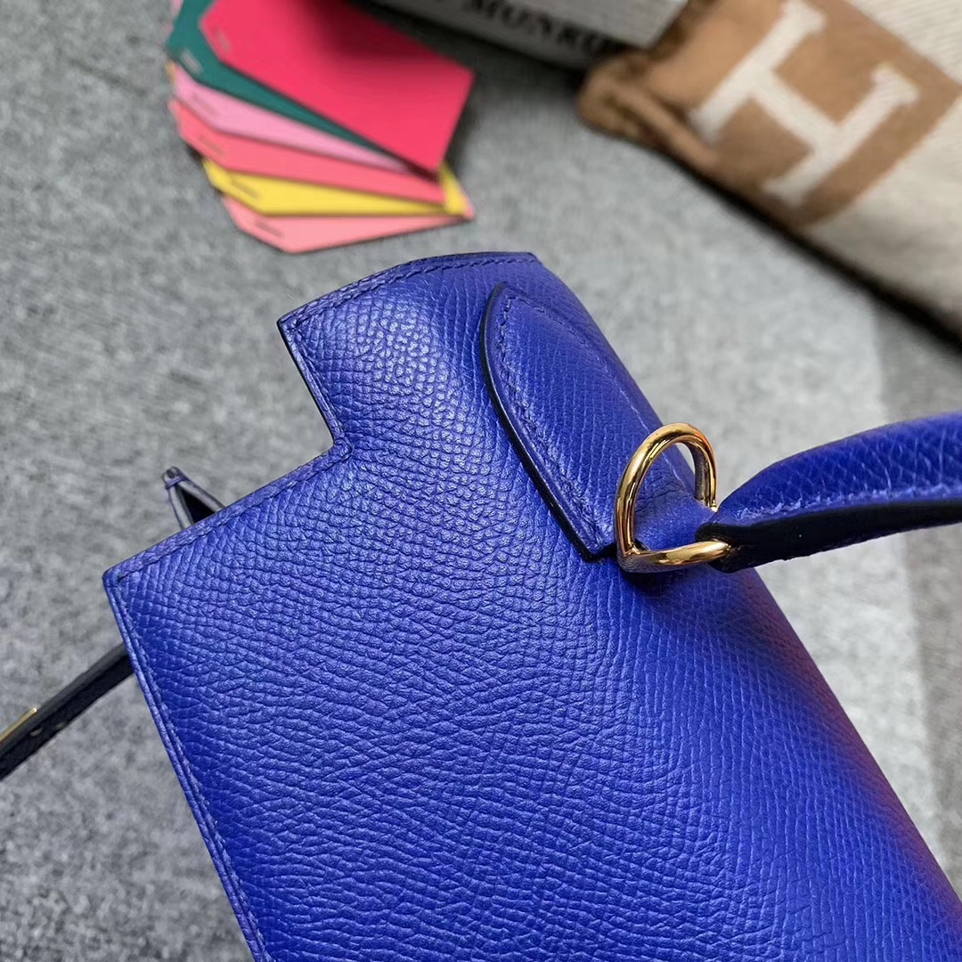 Hermès（爱马仕）电光蓝 原厂御用顶级Epsom 皮 Kelly 28 外缝 金扣