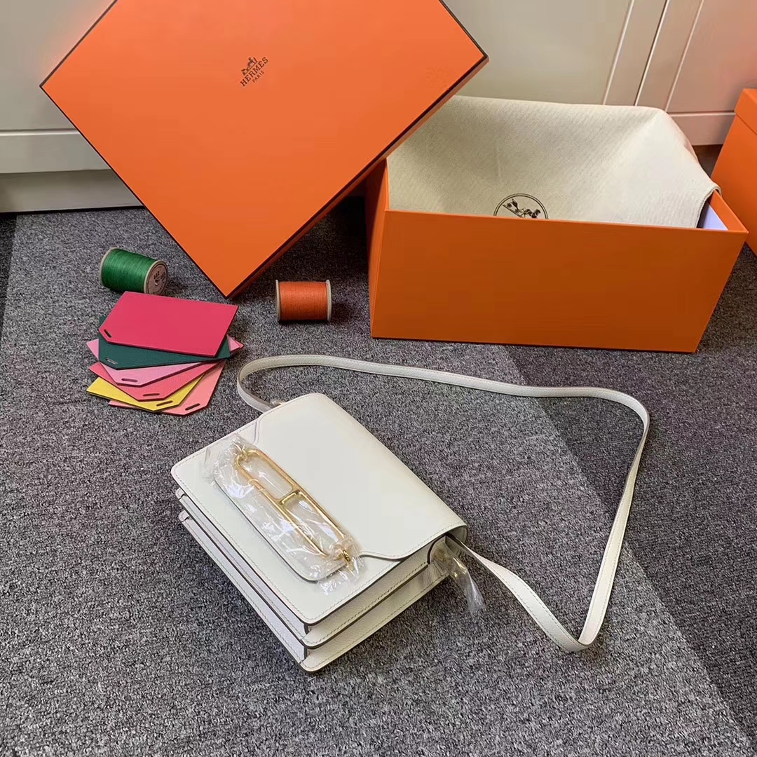 Hermès（爱马仕）8L冰川白 原厂御用顶级Ever Color 皮 Roulis 19 金扣 现货