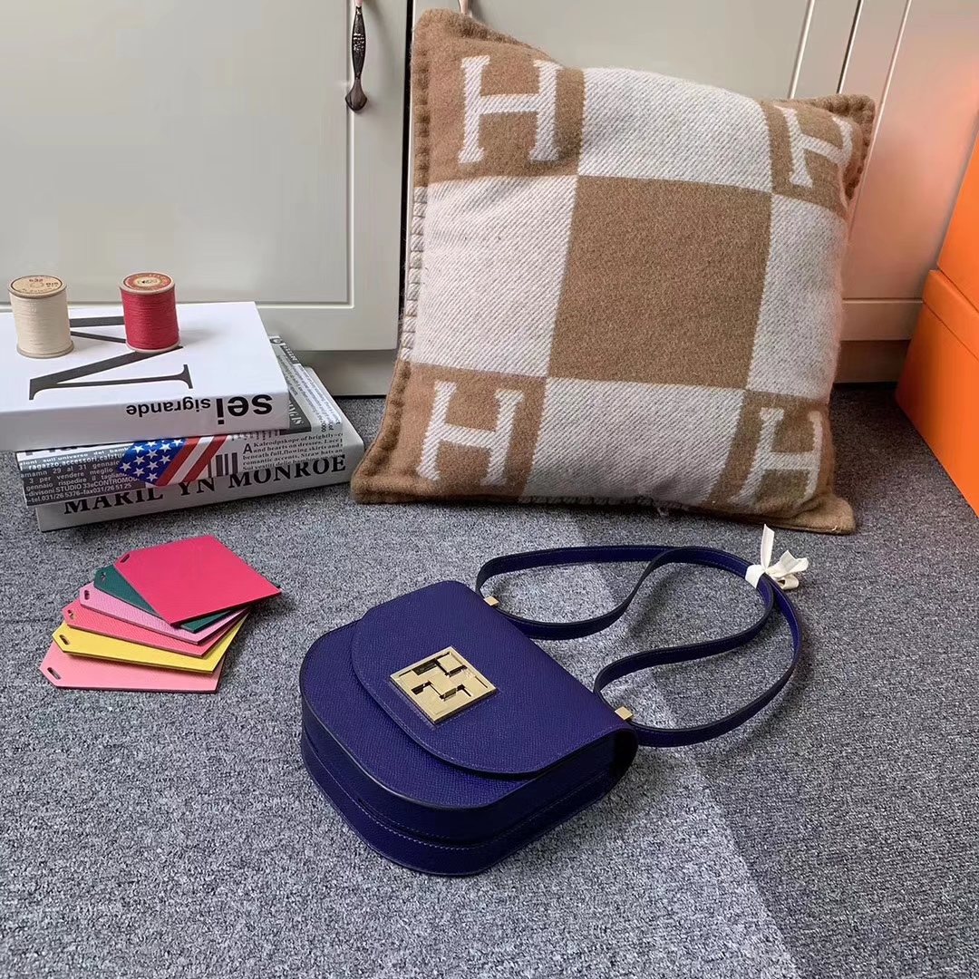 Hermès（爱马仕）马赛克包包 墨水蓝 原厂御用顶级Epsom 皮 浅金扣 现货