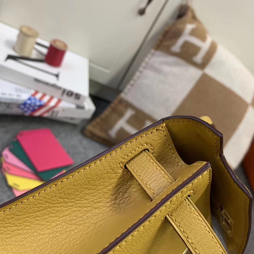 Hermès（爱马仕）9D琥珀黄 原厂御用顶级山羊皮 Mini Kelly 二代 金扣