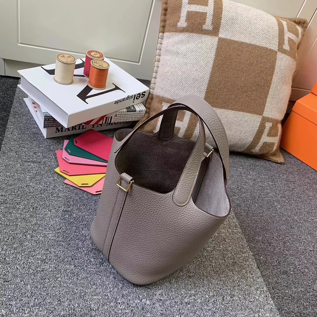 Hermès（爱马仕）Picotin Lock 菜篮包 M8 沥青灰 原厂御用顶级TC 皮 银扣 18cm