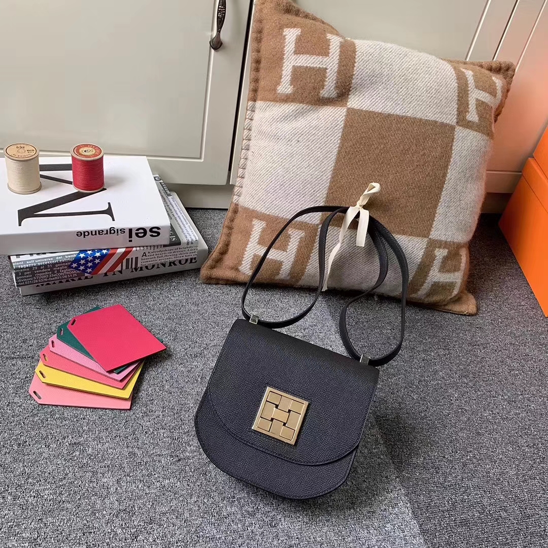 Hermès（爱马仕）马赛克包包 黑色 原厂御用顶级Epsom 皮 浅金扣 现货