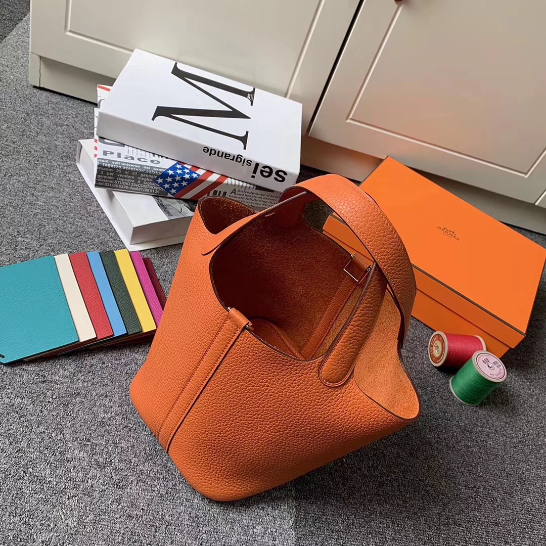 Hermès（爱马仕）Picotin Lock 菜篮包 93 经典橙色 原厂御用顶级TC 皮 金扣 18cm