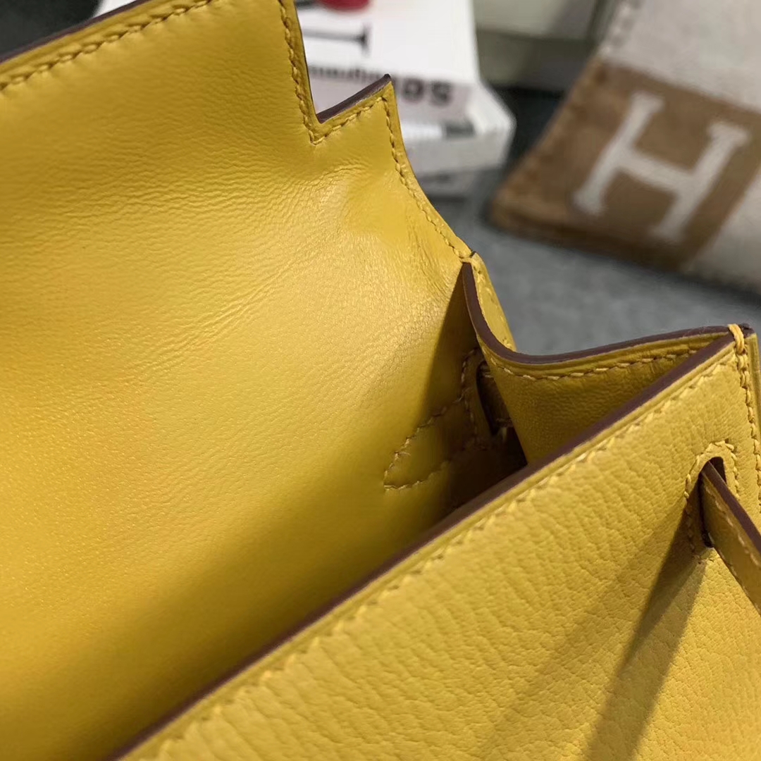 Hermès（爱马仕）9D琥珀黄 原厂御用顶级山羊皮 Mini Kelly 二代 金扣