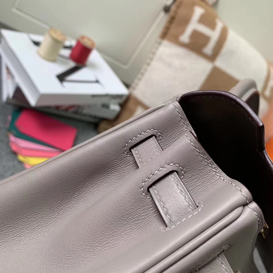 Hermès（爱马仕）Kelly 凯莉包 M8 沥青灰 原厂御用顶级Swift 皮 内缝 金扣 25cm