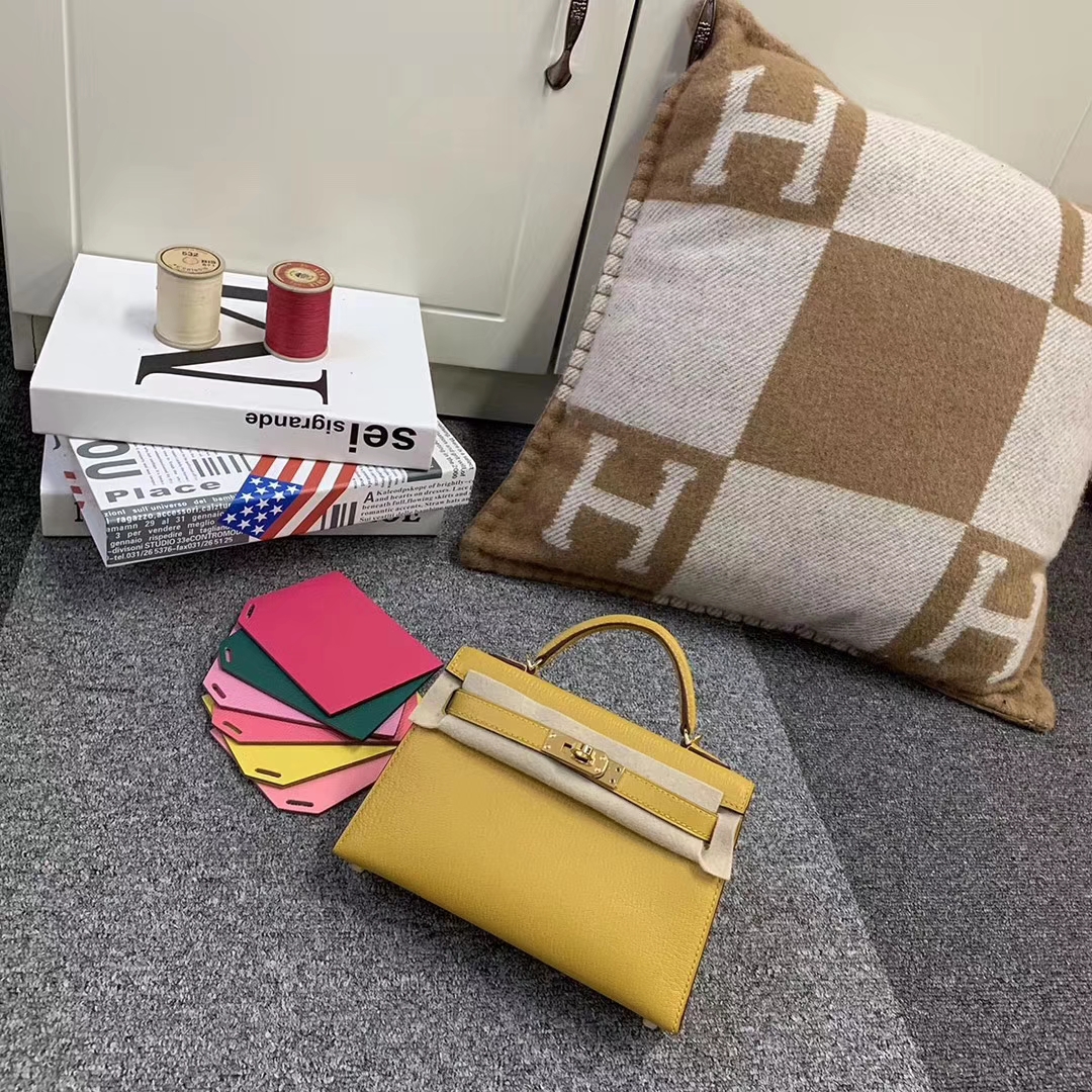 Hermès（爱马仕）9D琥珀黄 原厂御用顶级山羊皮 Mini Kelly 二代 金扣