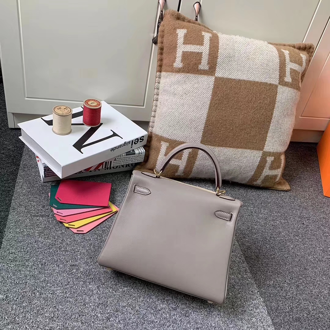 Hermès（爱马仕）Kelly 凯莉包 M8 沥青灰 原厂御用顶级Swift 皮 内缝 金扣 25cm