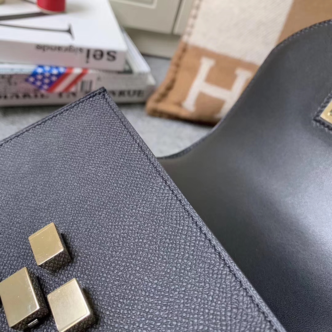 Hermès（爱马仕）马赛克包包 黑色 原厂御用顶级Epsom 皮 浅金扣 现货