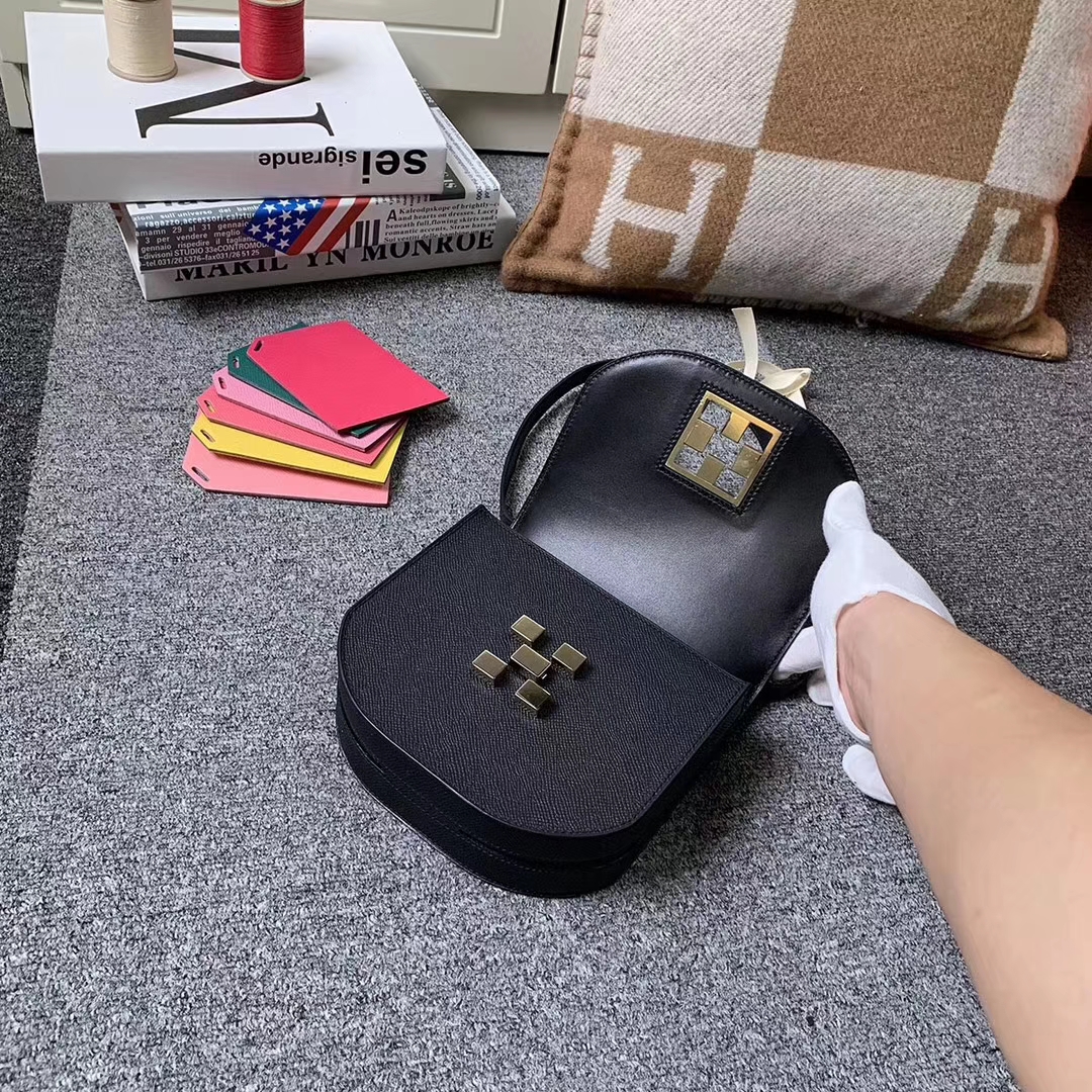 Hermès（爱马仕）马赛克包包 黑色 原厂御用顶级Epsom 皮 浅金扣 现货