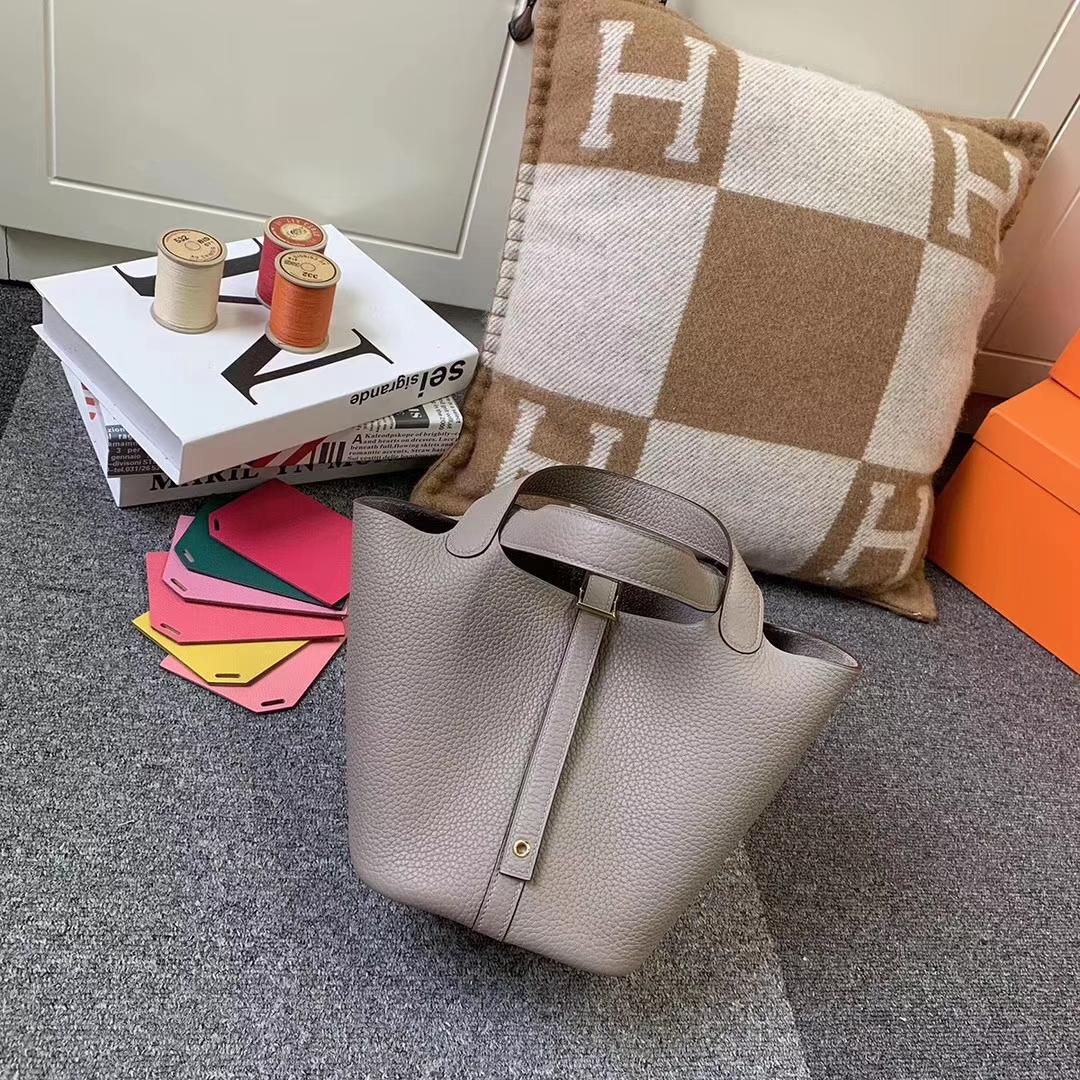 Hermès（爱马仕）Picotin Lock 菜篮包 M8 沥青灰 原厂御用顶级TC 皮 银扣 18cm