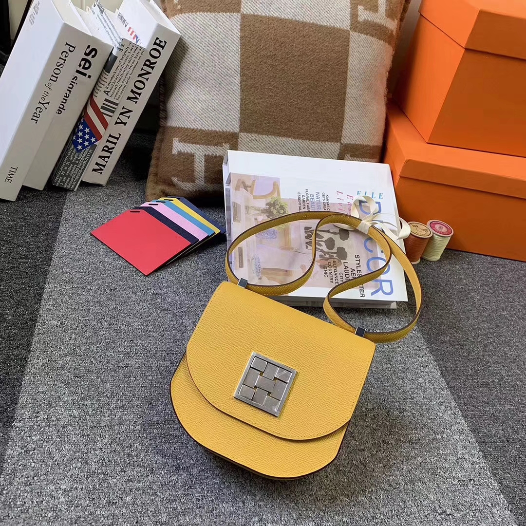 Hermès（爱马仕）9D琥珀黄 原厂御用顶级Epsom 皮 马赛克 银扣 现货