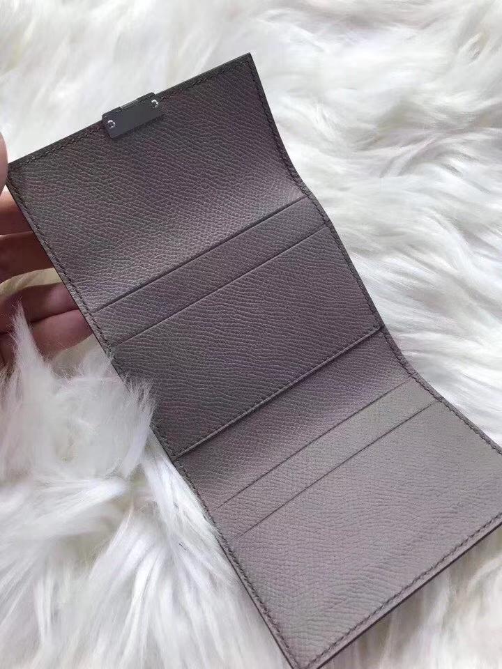 Hermès（爱马仕）新款卡包 clic mini 原装等级进口epsom皮 锡器灰 金银现货