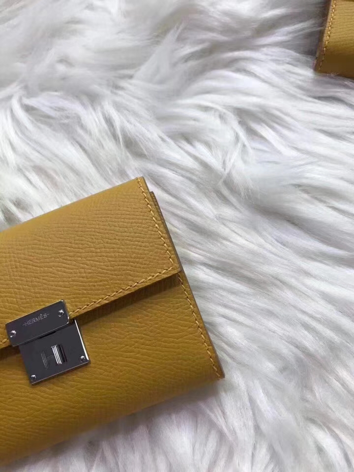 Hermès（爱马仕）新款卡包 clic mini 原装等级进口epsom皮 琥珀黄 金银现货