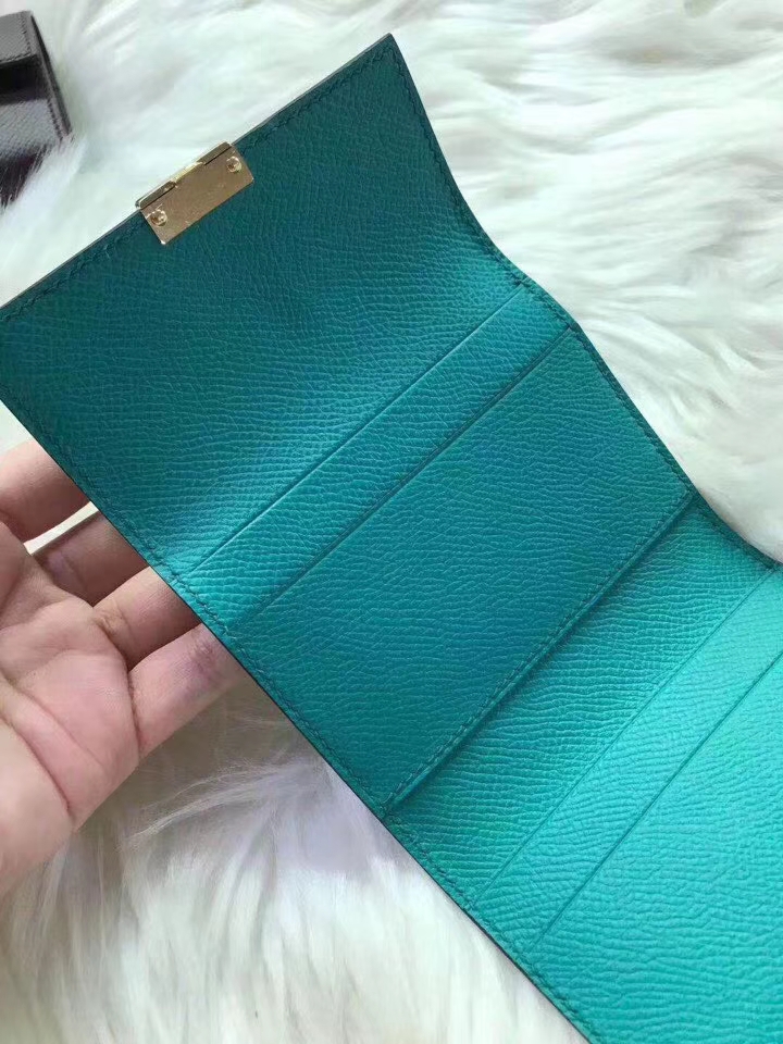 Hermès（爱马仕）新款卡包 clic mini 原装等级进口epsom皮 孔雀蓝 金银现货