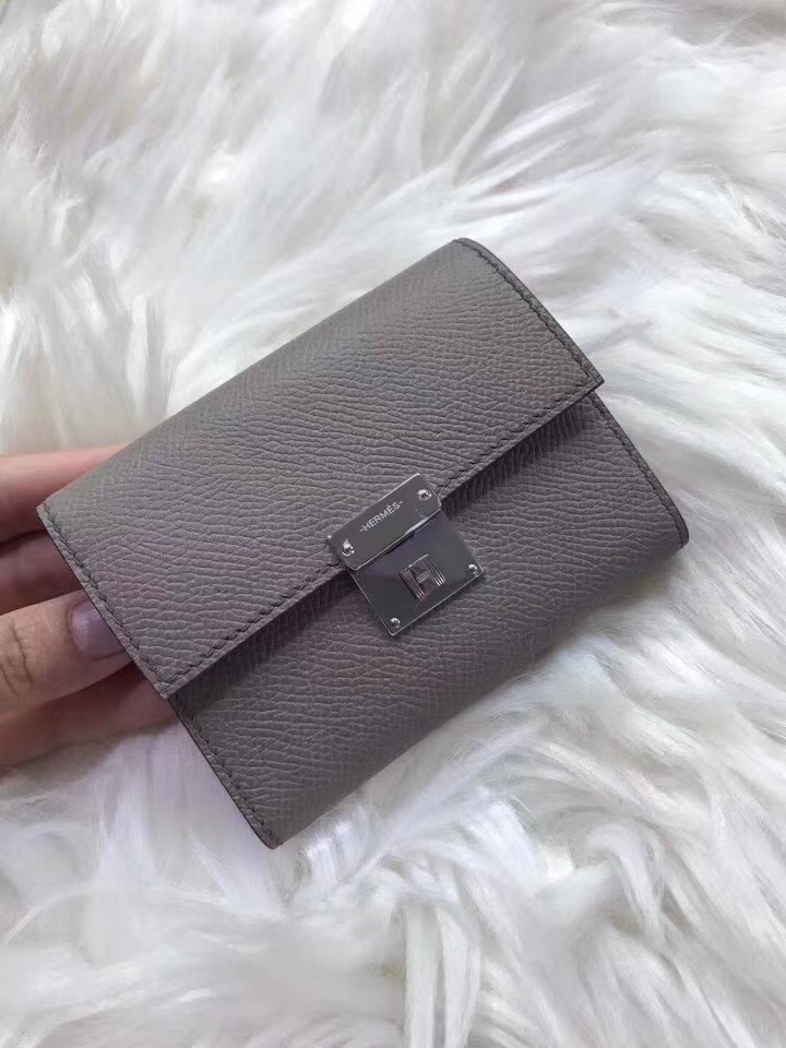 Hermès（爱马仕）新款卡包 clic mini 原装等级进口epsom皮 锡器灰 金银现货