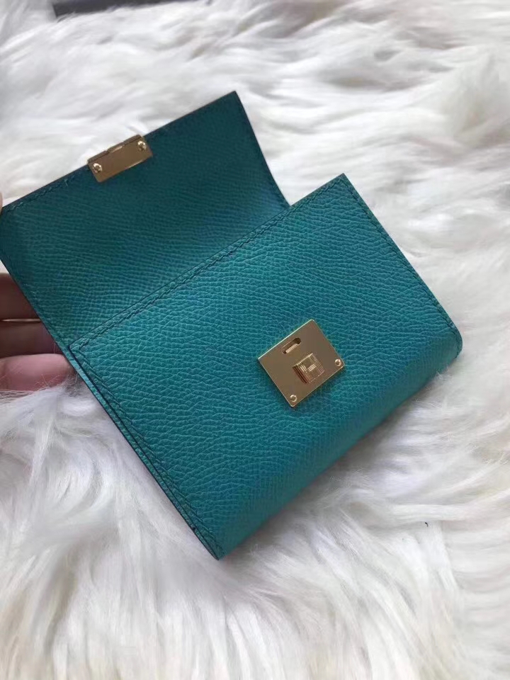 Hermès（爱马仕）新款卡包 clic mini 原装等级进口epsom皮 孔雀蓝 金银现货