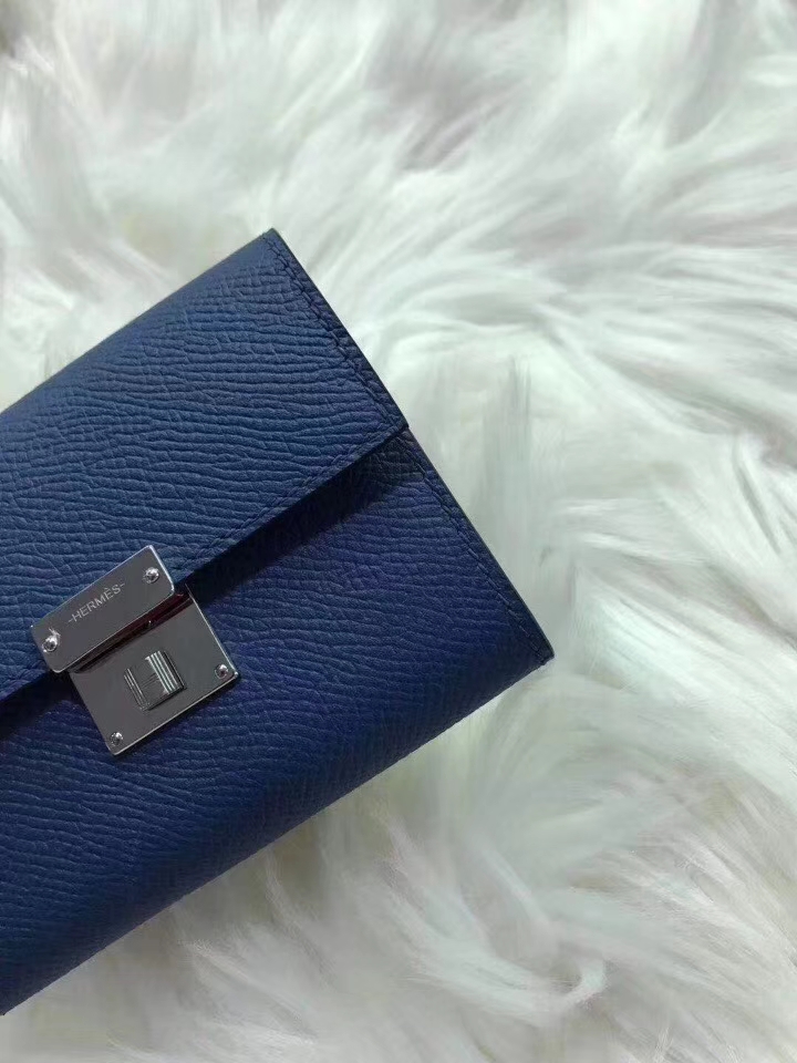 Hermès（爱马仕）新款卡包 clic mini 原装等级进口epsom皮 玛瑙蓝 金银现货
