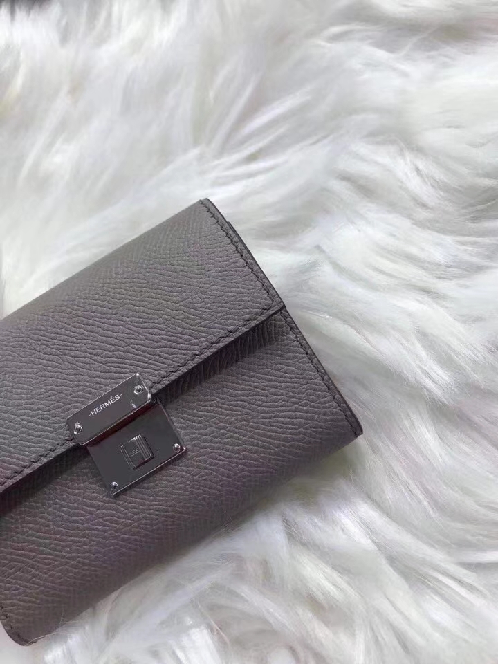 Hermès（爱马仕）新款卡包 clic mini 原装等级进口epsom皮 锡器灰 金银现货