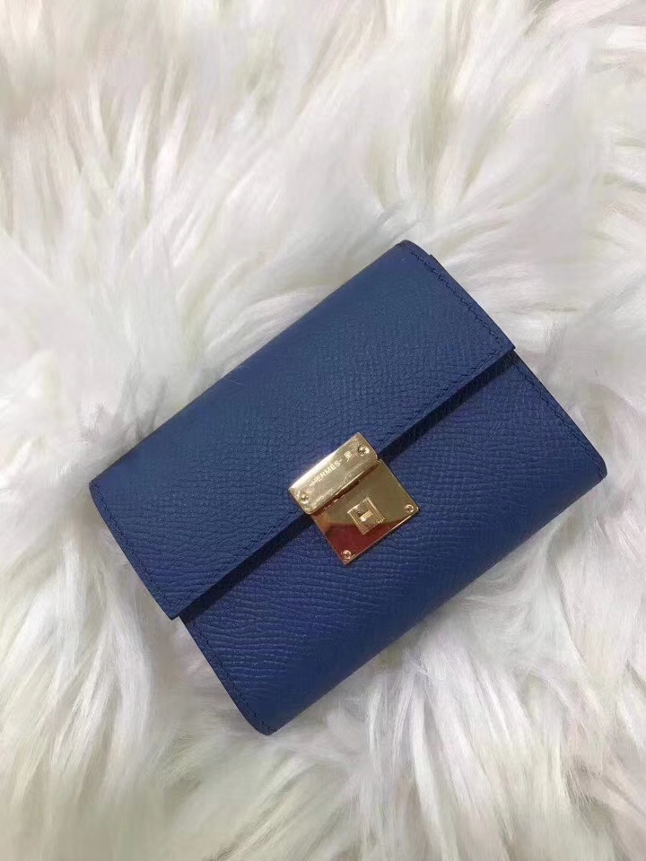 Hermès（爱马仕）新款卡包 clic mini 原装等级进口epsom皮 宝石蓝 金银现货