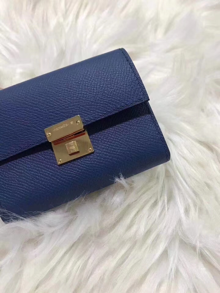 Hermès（爱马仕）新款卡包 clic mini 原装等级进口epsom皮 宝石蓝 金银现货