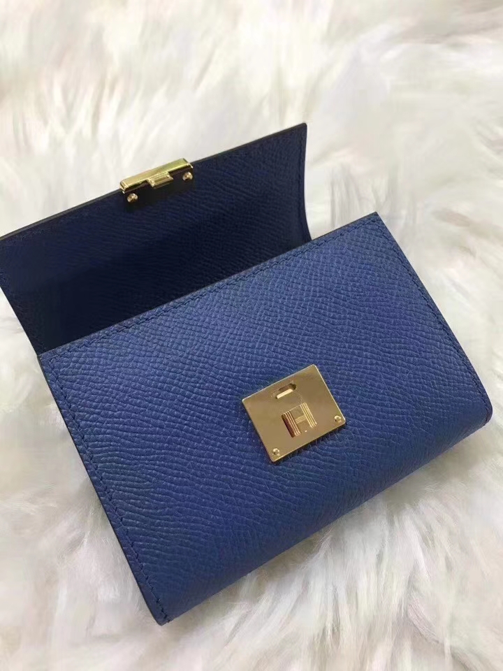 Hermès（爱马仕）新款卡包 clic mini 原装等级进口epsom皮 宝石蓝 金银现货