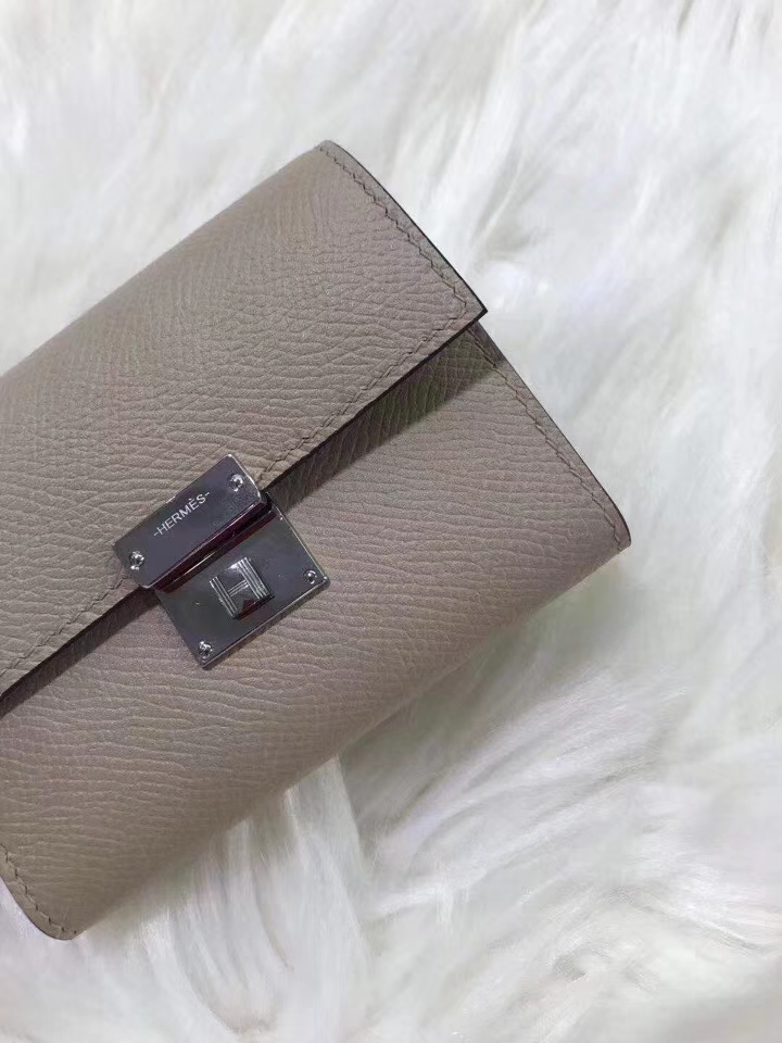Hermès（爱马仕）新款卡包 clic mini 原装等级进口epsom皮 风衣灰 金银现货
