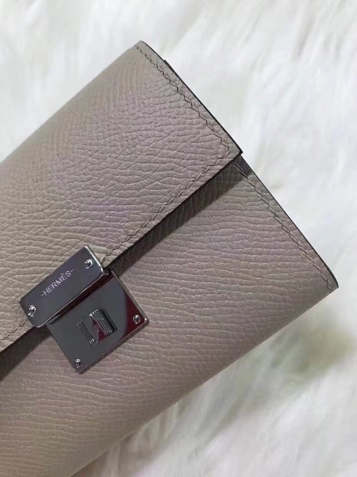 Hermès（爱马仕）新款卡包 clic mini 原装等级进口epsom皮 风衣灰 金银现货
