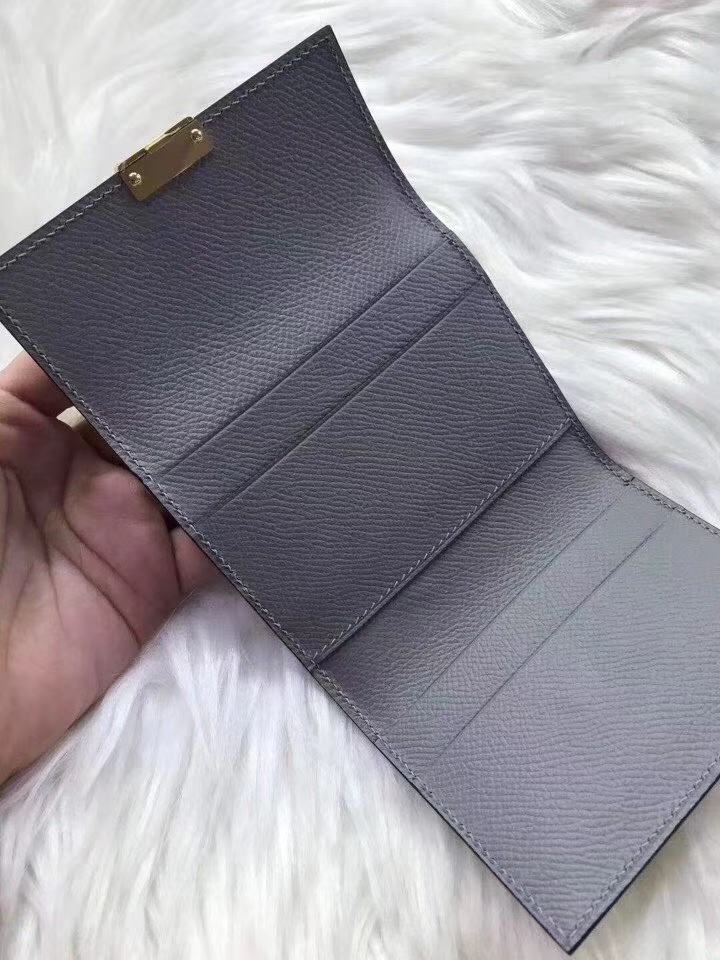 Hermès（爱马仕）新款卡包 clic mini 原装等级进口epsom皮 海鸥灰 金银现货