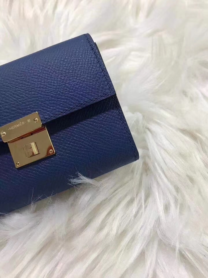 Hermès（爱马仕）新款卡包 clic mini 原装等级进口epsom皮 宝石蓝 金银现货