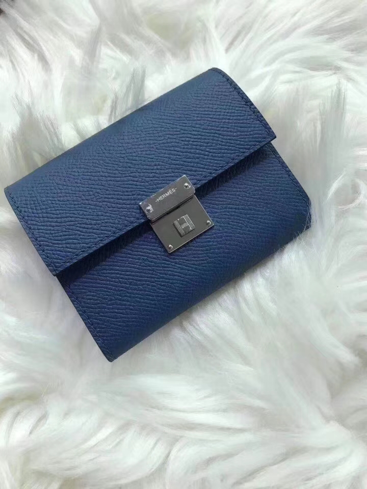 Hermès（爱马仕）新款卡包 clic mini 原装等级进口epsom皮 玛瑙蓝 金银现货