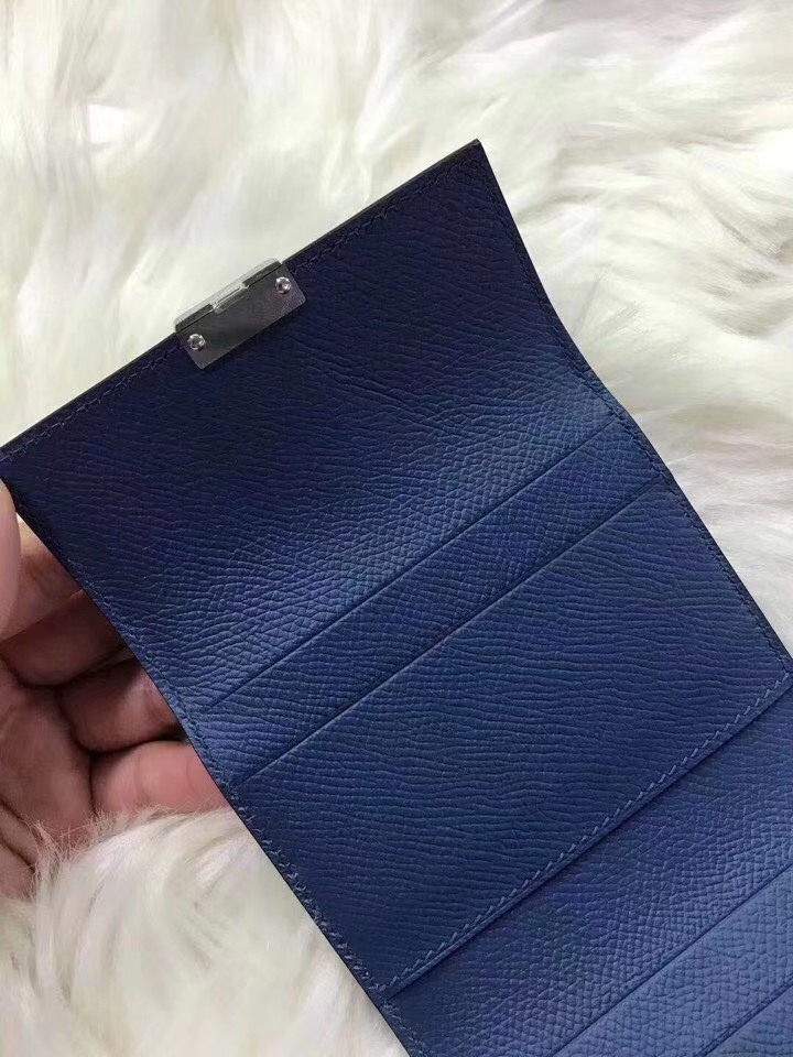 Hermès（爱马仕）新款卡包 clic mini 原装等级进口epsom皮 玛瑙蓝 金银现货