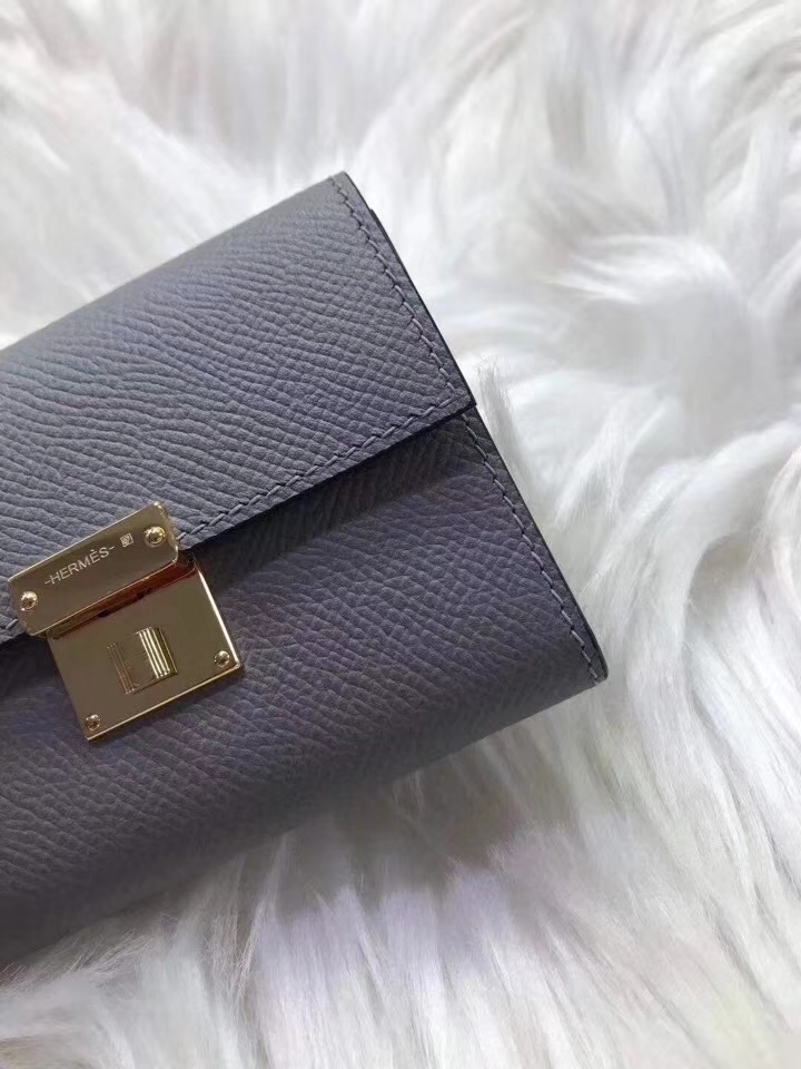 Hermès（爱马仕）新款卡包 clic mini 原装等级进口epsom皮 海鸥灰 金银现货