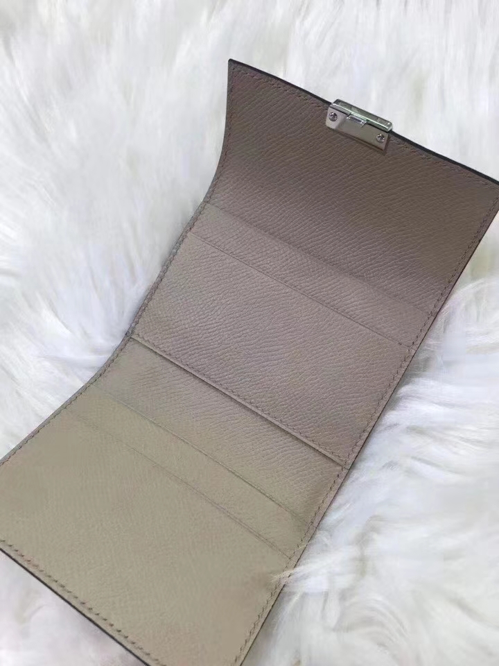 Hermès（爱马仕）新款卡包 clic mini 原装等级进口epsom皮 风衣灰 金银现货