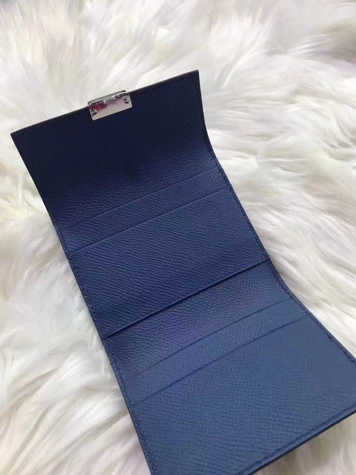 Hermès（爱马仕）新款卡包 clic mini 原装等级进口epsom皮 玛瑙蓝 金银现货