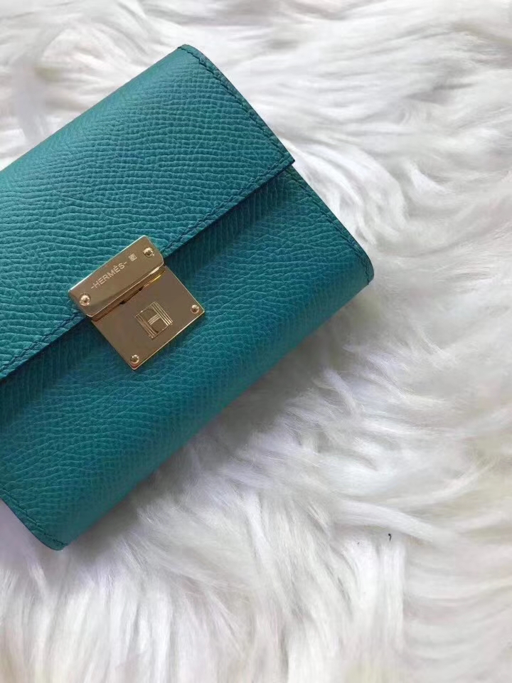 Hermès（爱马仕）新款卡包 clic mini 原装等级进口epsom皮 孔雀蓝 金银现货