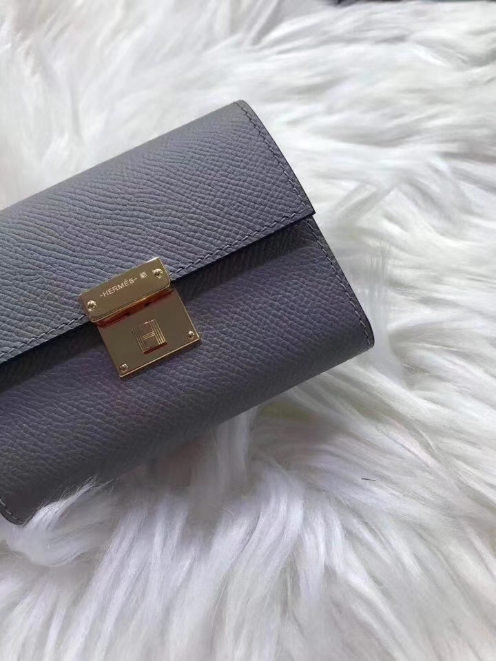 Hermès（爱马仕）新款卡包 clic mini 原装等级进口epsom皮 海鸥灰 金银现货