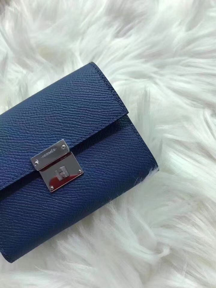 Hermès（爱马仕）新款卡包 clic mini 原装等级进口epsom皮 玛瑙蓝 金银现货