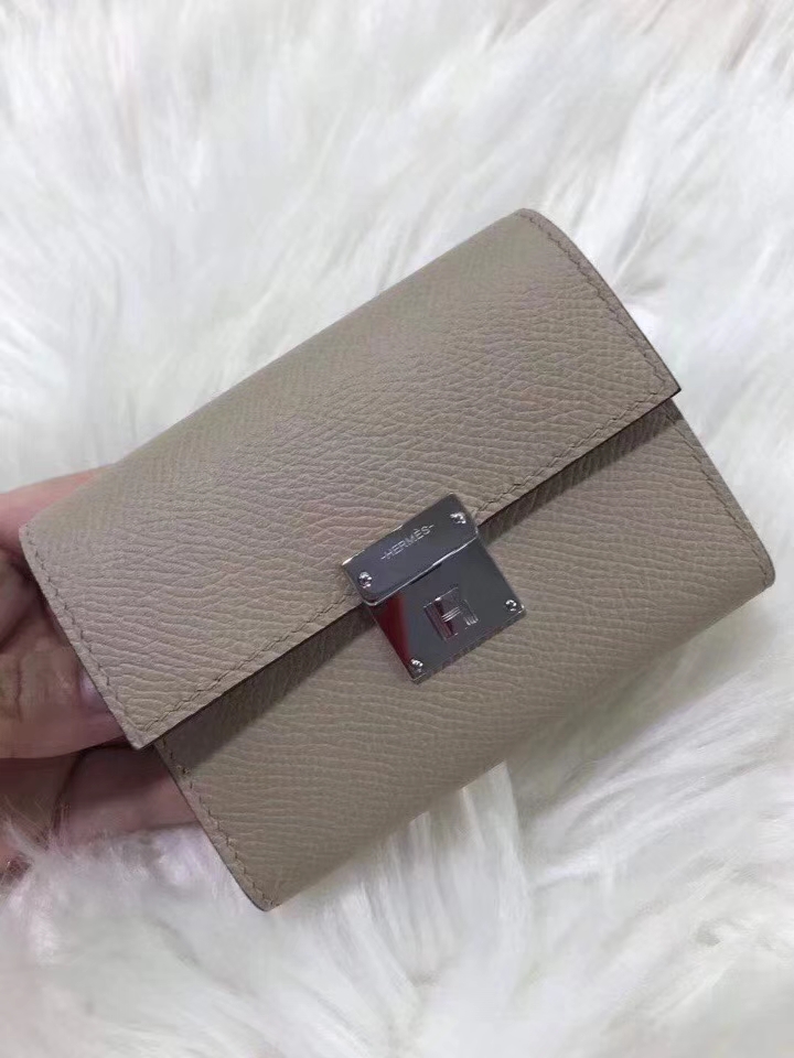 Hermès（爱马仕）新款卡包 clic mini 原装等级进口epsom皮 风衣灰 金银现货