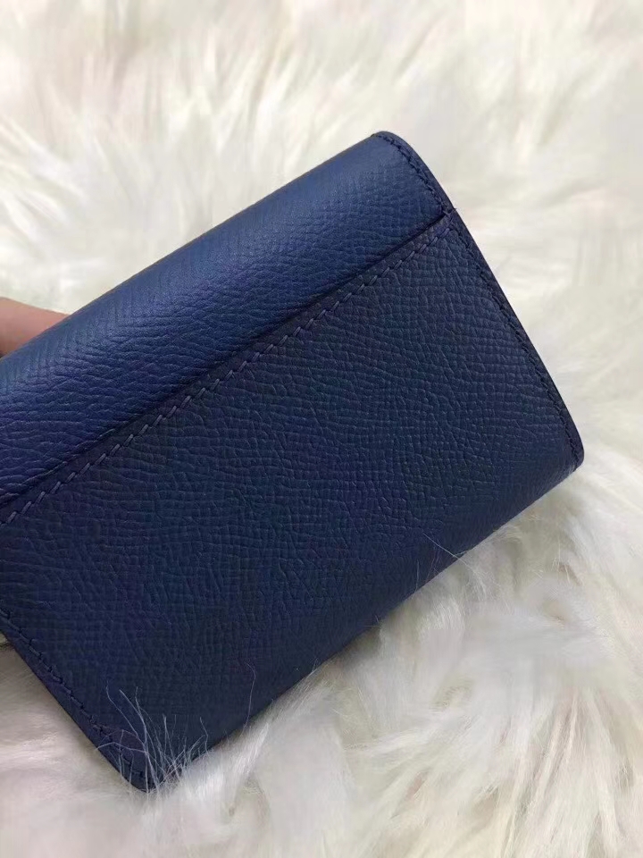Hermès（爱马仕）新款卡包 clic mini 原装等级进口epsom皮 宝石蓝 金银现货