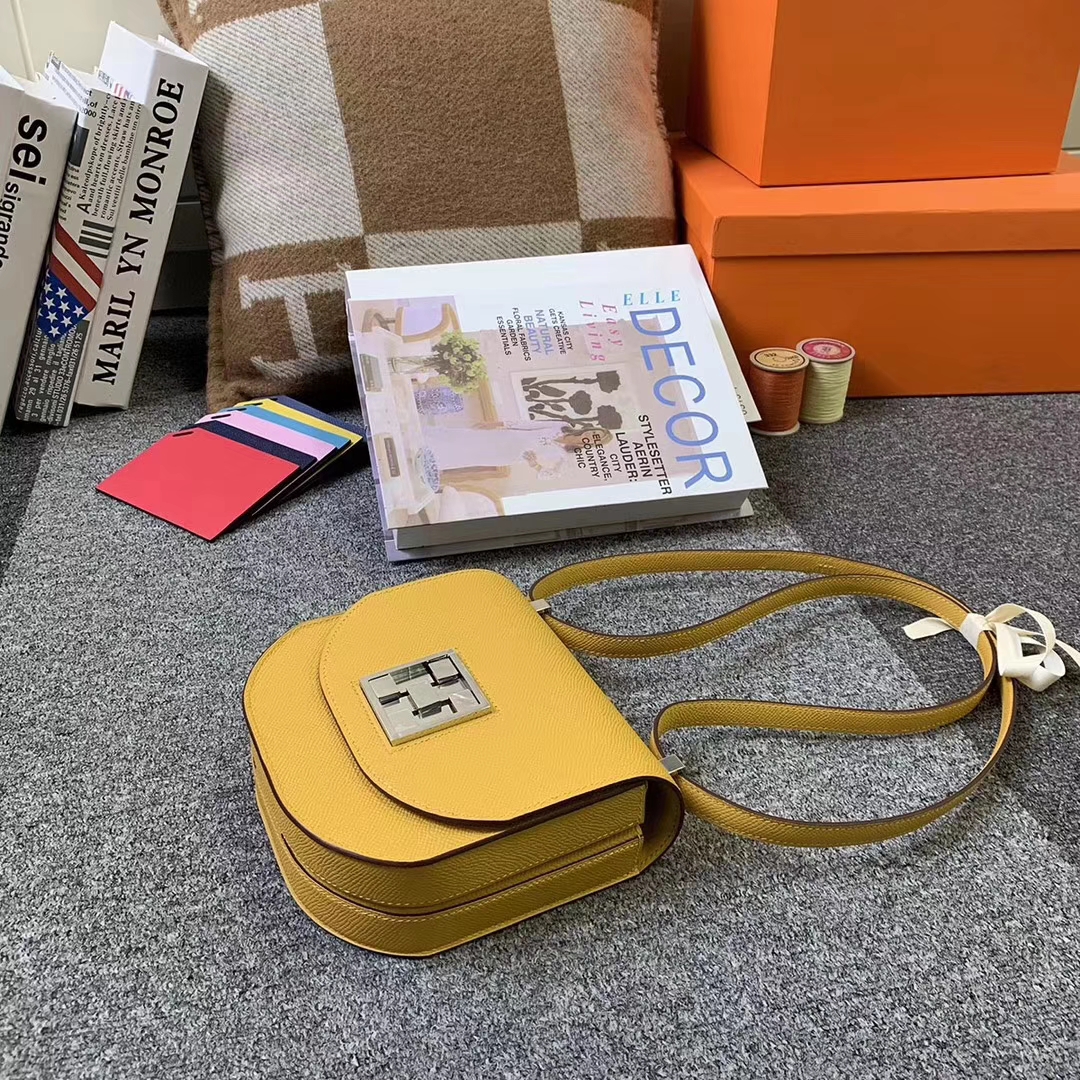 Hermès（爱马仕）9D琥珀黄 原厂御用顶级Epsom 皮 马赛克 银扣 现货
