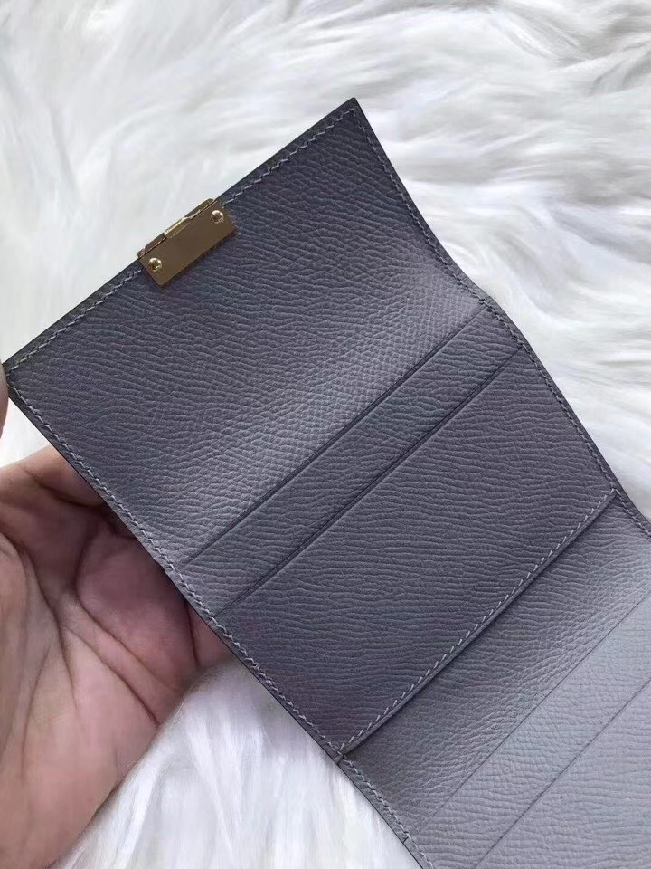 Hermès（爱马仕）新款卡包 clic mini 原装等级进口epsom皮 海鸥灰 金银现货