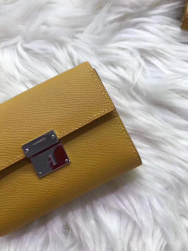 Hermès（爱马仕）新款卡包 clic mini 原装等级进口epsom皮 琥珀黄 金银现货