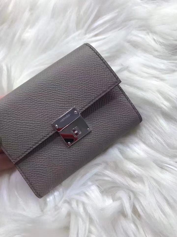 Hermès（爱马仕）新款卡包 clic mini 原装等级进口epsom皮 锡器灰 金银现货
